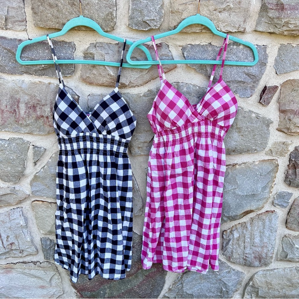 Black White, Pink Gingham Plaid Sundress Bundle Size Medium